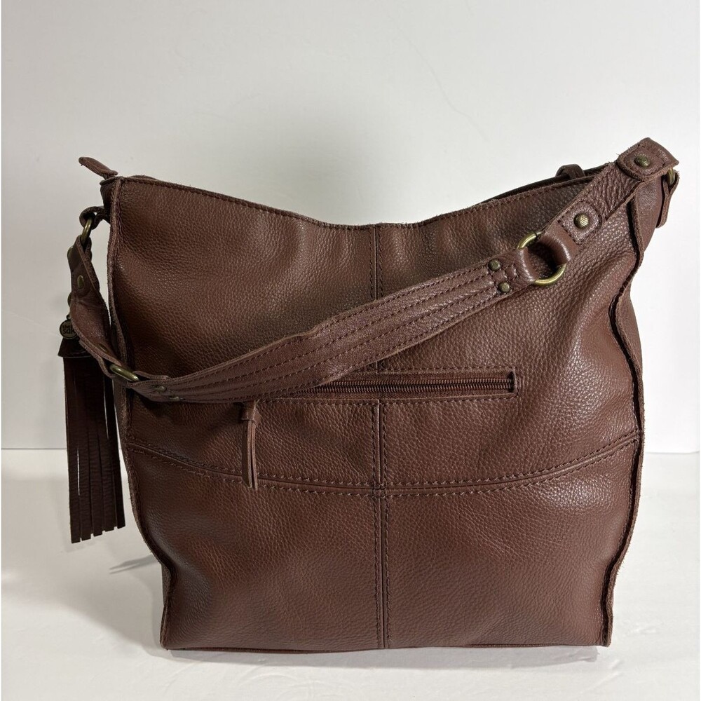 The Sak Silverlake Brown Leather Moto Fringe Hobo Studded Shoulder Bag - Picture 12 of 13